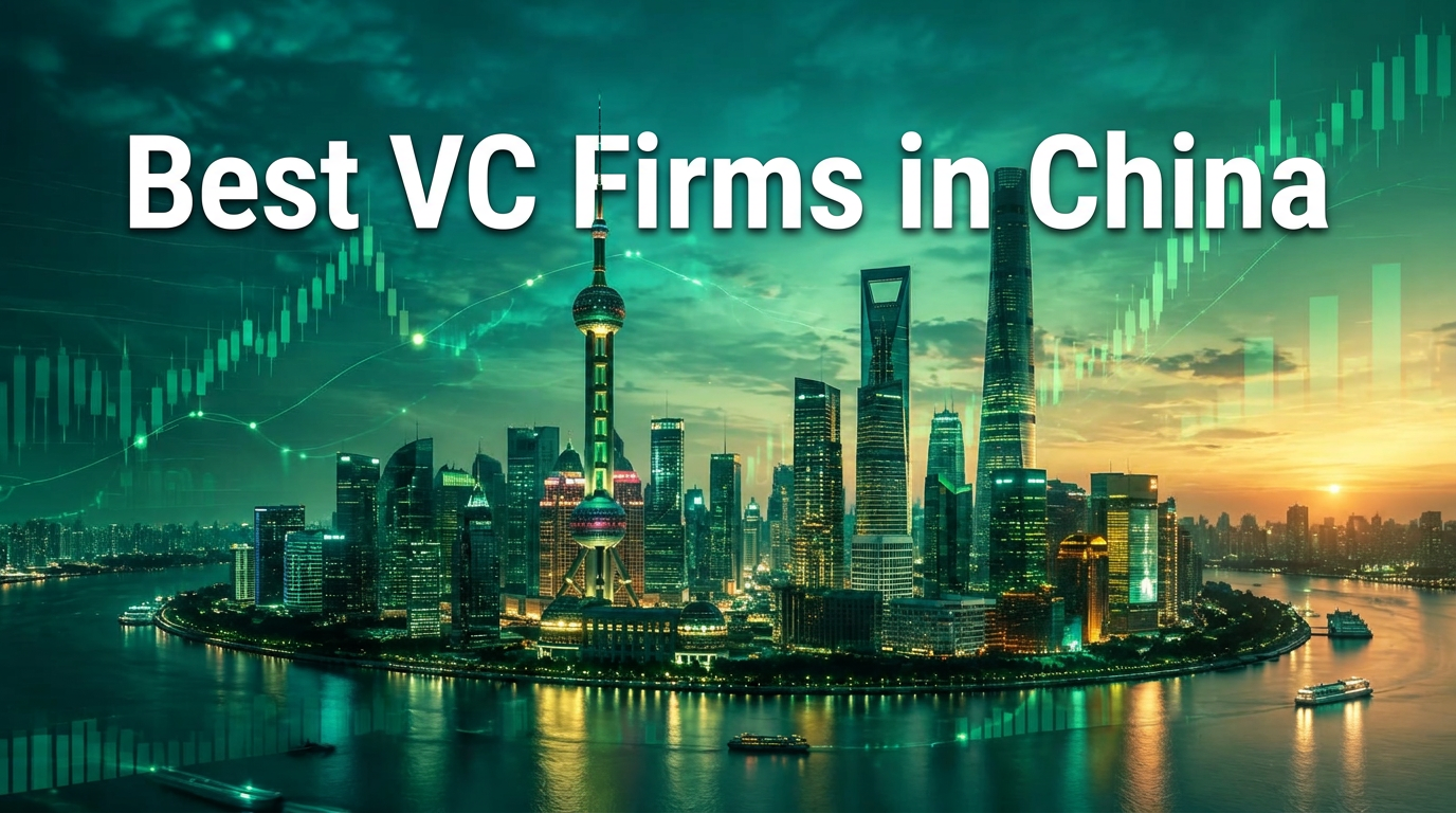 Shanghai skyline at dusk with financial data overlay, representing the best venture capital firms in China